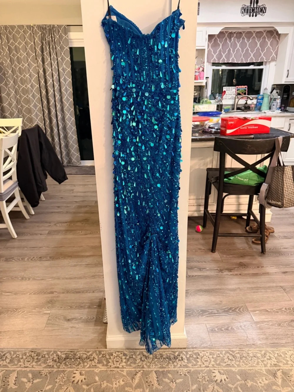 Sherri Hill 56756, Peacock Blue, Size 0, Bustle Included - Picture 3 of 6
